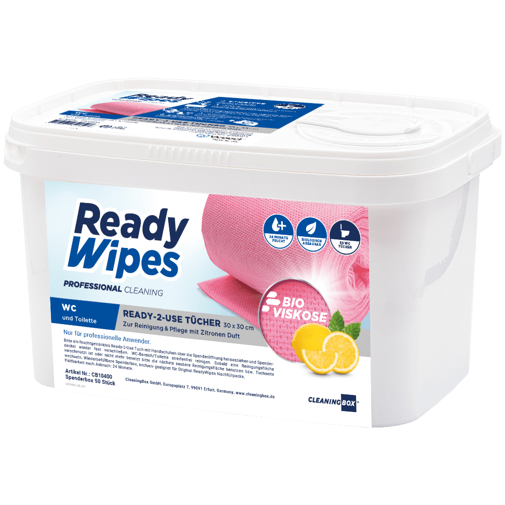 CleaningBox 5-in-1 Kompostierbare ReadyWipes WC & Toilette 50er Nachfüllpackung Rot, 30x30 cm