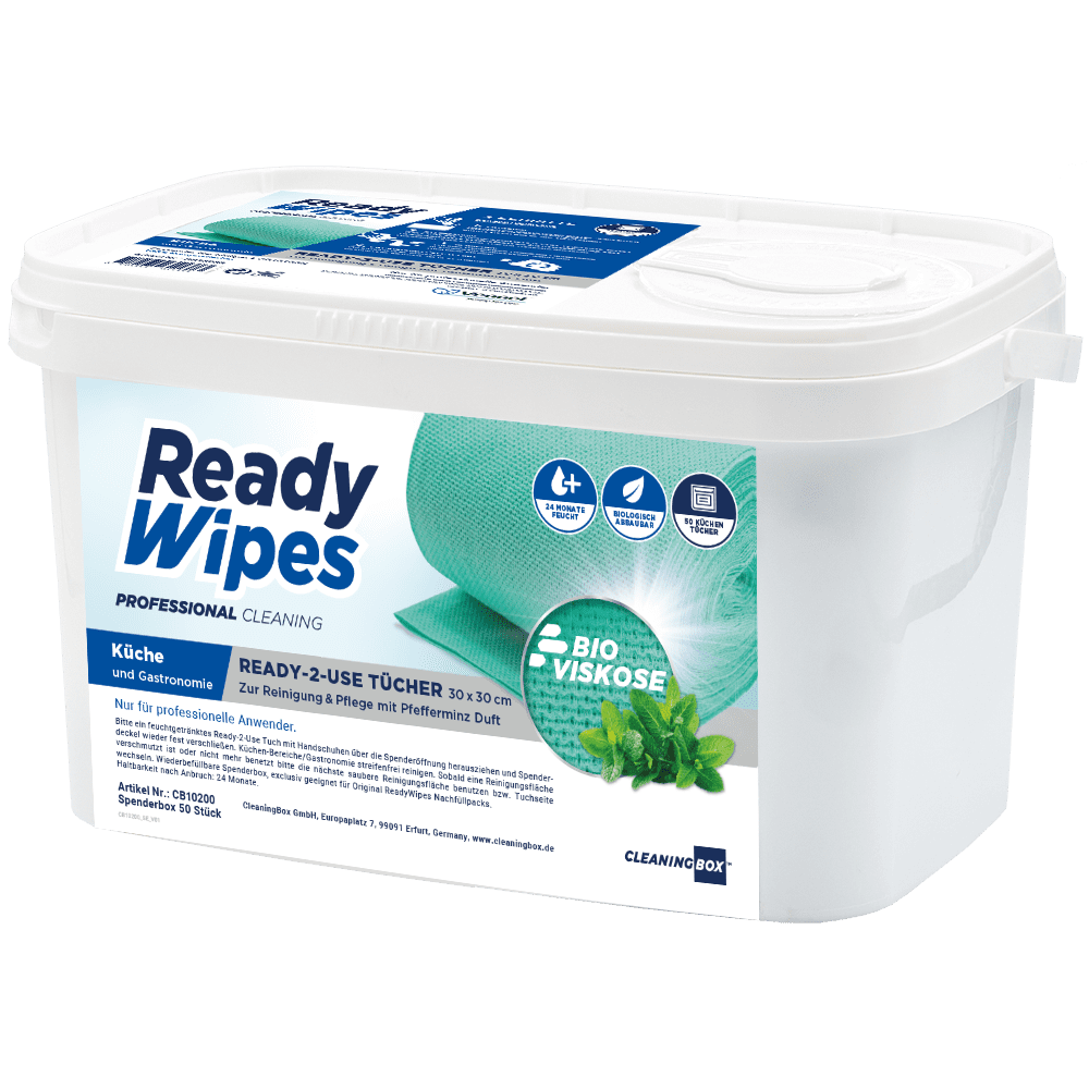 CleaningBox 5-in-1 Kompostierbare ReadyWipes Gastronomie & Küche 50er Nachfüllpackung Grün, 30x30 cm