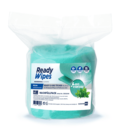 CleaningBox 5-in-1 Kompostierbare ReadyWipes Gastronomie & Küche 50er Nachfüllpackung Grün, 30x30 cm