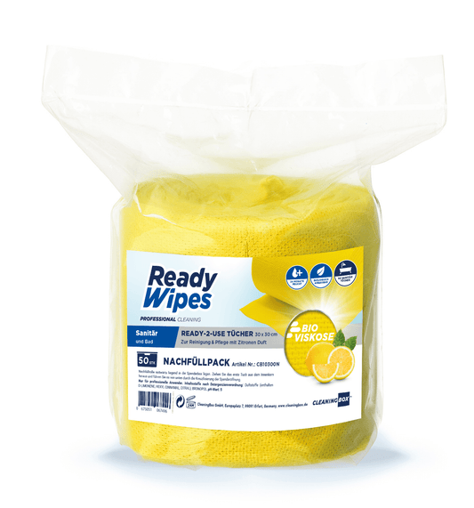 CleaningBox 5-in-1 Kompostierbare ReadyWipes Sanitär & Bad 50er Nachfüller Gelb, 30x30 cm (Kopie)