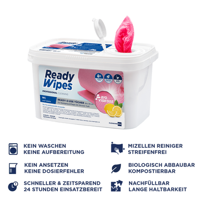 CleaningBox 5-in-1 Kompostierbare ReadyWipes WC & Toilette 50er Spenderbox Rot, 30x30 cm