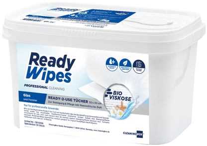 CleaningBox 5-in-1 Kompostierbare ReadyWipes Glas & Fenster 50er Nachfüllpack Weiß, 30x30 cm