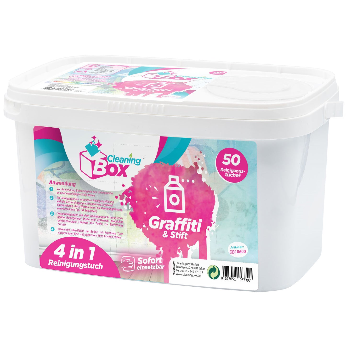 CleaningBox 4-in-1 ReadyWipes Reinigungstücher Graffiti & Stift 50er Spenderbox