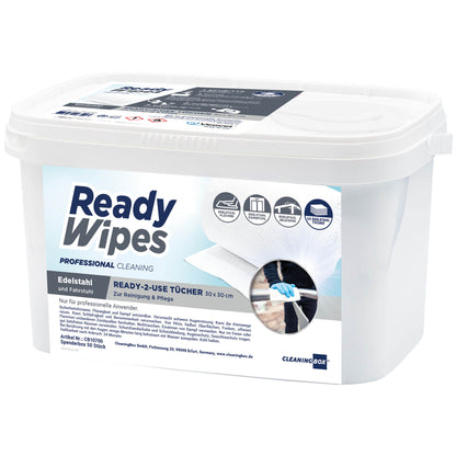 CleaningBox 4-in-1 ReadyWipes Reinigungstücher Edelstahl & Fahrstuhl 50er Spenderbox