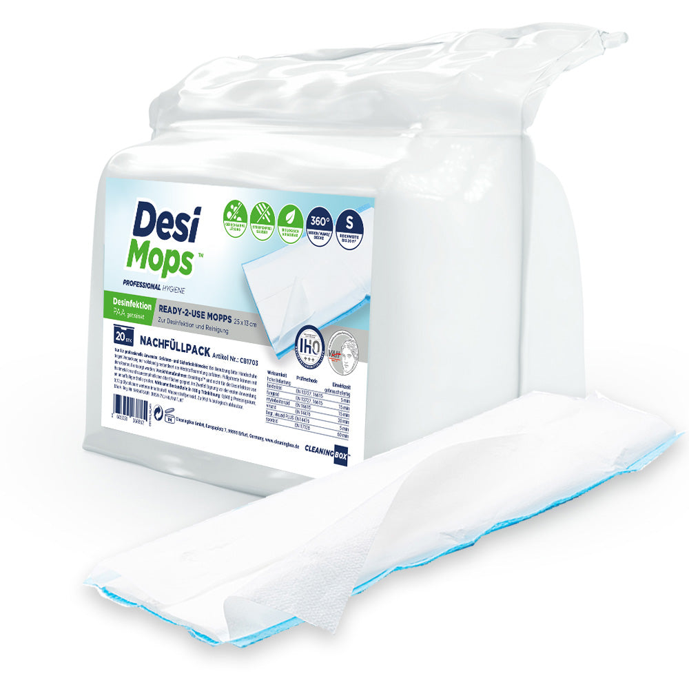 CleaningBox DesiMops S Reichweite bis 20 m², 25x13 cm, blau, 20er Spenderbox