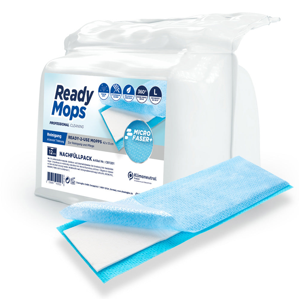 CleaningBox ReadyMops L Allzweck Reichweite 35 m², 42x13 cm, blau, 2 x 12er Nachfüllpack
