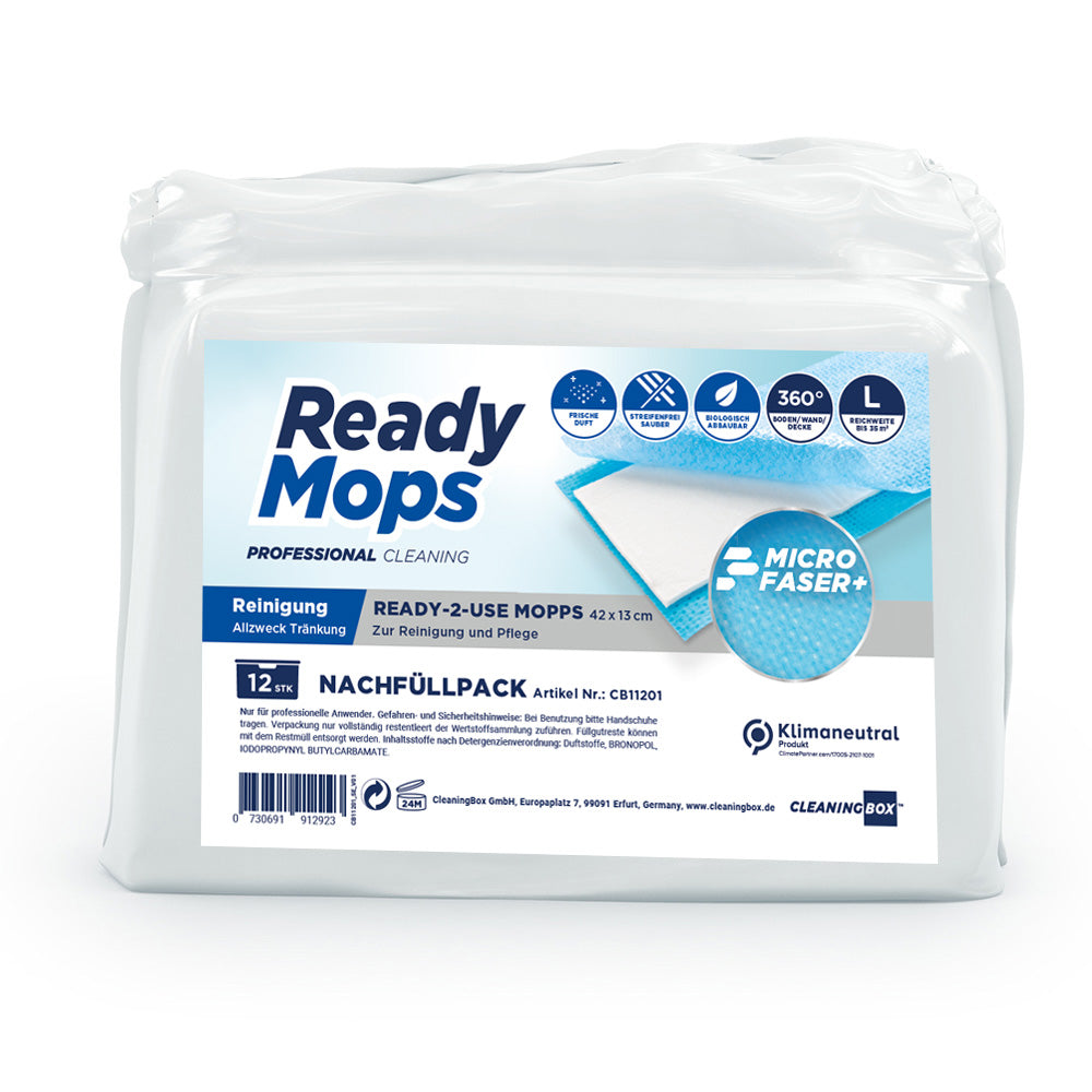 CleaningBox ReadyMops L Allzweck Reichweite 35 m², 42x13 cm, blau, 2 x 12er Nachfüllpack
