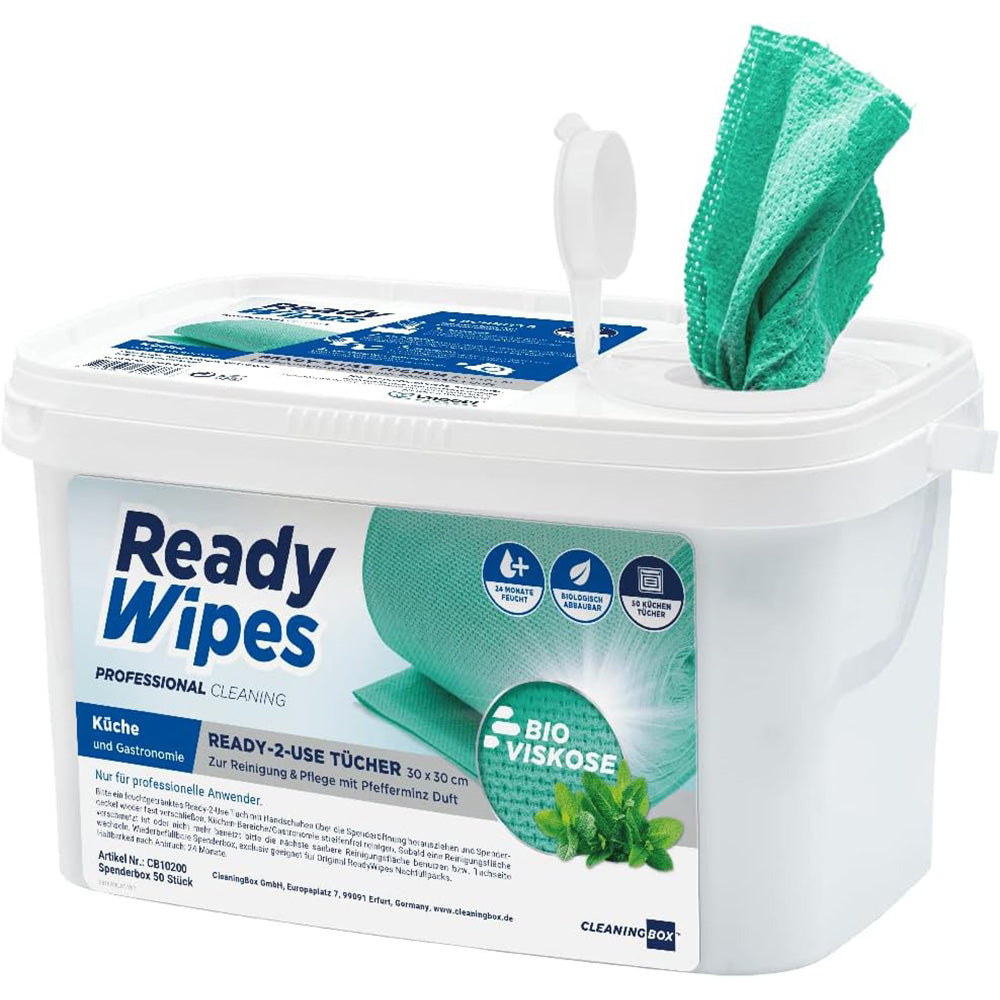 CleaningBox 5-in-1 Kompostierbare ReadyWipes Gastronomie & Küche 50er Nachfüllpackung Grün, 30x30 cm