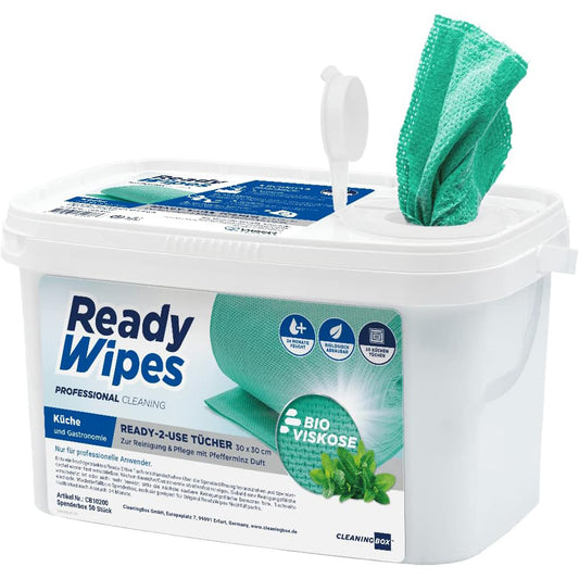 CleaningBox 5-in-1 Kompostierbare ReadyWipes Gastronomie & Küche 50er Spenderbox Grün, 30x30 cm
