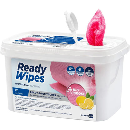 CleaningBox 5-in-1 Kompostierbare ReadyWipes WC & Toilette 50er Spenderbox Rot, 30x30 cm